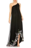 Mac Duggal One Shoulder Trapeze Embellished High Low Gown In Black