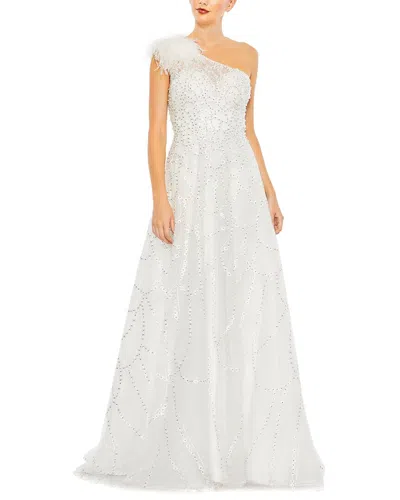 Mac Duggal Embellished One-shoulder A-line Gown In Ivory