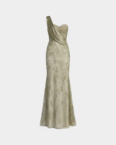 Mac Duggal Embellished One-shoulder Gown In Green