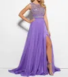 Mac Duggal Embellished Open Back Gown In Lilac In Blue