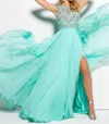 Mac Duggal Embellished Open Back Gown In Mint In Green