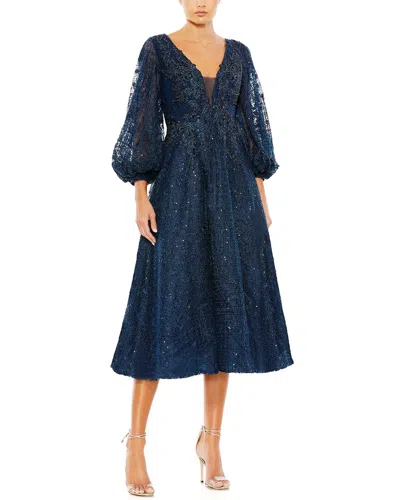 Pre-owned Mac Duggal Embellished Plunge Neck Bishop Sleeve Dress Women's In Midnight