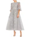 Mac Duggal Beaded Floral Embroidery A-line Cocktail Dress In Grey