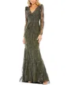 Mac Duggal Embellished Puff Sleeve A-line Gown