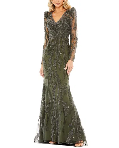 Mac Duggal Embellished Puff Sleeve A-line Gown