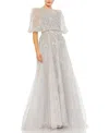 Mac Duggal Embellished Puff Sleeve A Line Gown In Platinum