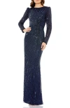 Mac Duggal Embellished Puff Sleeve Side Knot Gown In Blue