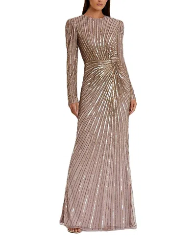 Mac Duggal Embellished Puff Sleeve Side Knot Gown In Brown