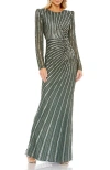 Mac Duggal Embellished Puff Sleeve Side Knot Gown In Gray