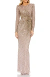 Mac Duggal Embellished Puff Sleeve Side Knot Gown In Multi