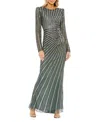 Mac Duggal Women's Embellished Puff Sleeve Side Knot Gown In Slate Grey