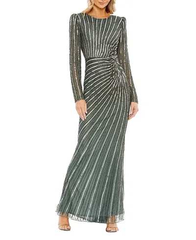 MAC DUGGAL EMBELLISHED PUFF SLEEVE SIDE KNOT GOWN
