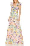 Mac Duggal Ieena Beaded A-line Gown In White Multi