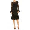 Mac Duggal Embroidered Ruffle Long Sleeve Cocktail Dress In Black