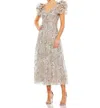 Mac Duggal Embellished Ruffled Cap Sleeve A Line Dress 68262 In Champagne In Gray