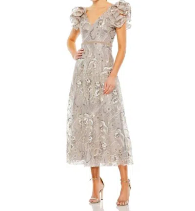 Mac Duggal Embellished Ruffled Cap Sleeve A Line Dress 68262 In Champagne