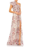 Mac Duggal Embellished Ruffled One Shoulder A Line Gown In Rose Multi