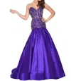 Mac Duggal Embellished Satin Prom Dress In Royal Purple In Purple