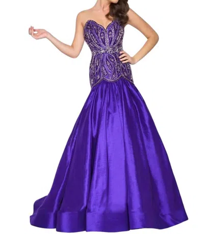 Mac Duggal Embellished Satin Prom Dress In Royal Purple