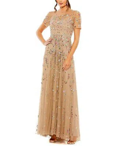 Pre-owned Mac Duggal Embellished Sequin Detail A-line Gown Women's In Gold