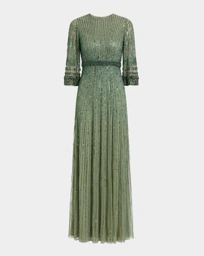 Mac Duggal Embellished Sequined A-line Gown In Green