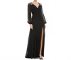 Mac Duggal Embellished Shoulder Blouson Sleeve Formal Gown In Black In Black