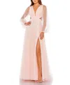 Mac Duggal Tulle Sheer Long Sleeve Cut Out Lace Up A Line Gown In Blush
