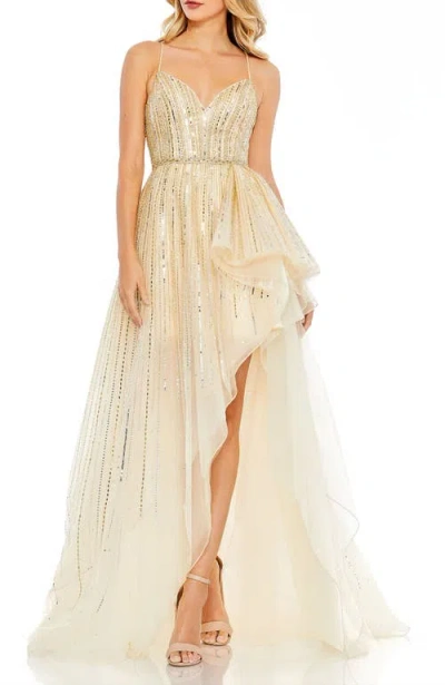 MAC DUGGAL MAC DUGGAL EMBELLISHED SLEEVELESS DRAPED A LINE GOWN
