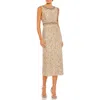 Mac Duggal Sleeveless Sequin Highneck Column Midi Dress In Gold In Gold