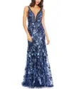 Mac Duggal Floral Tulle Trumpet Gown In Blue
