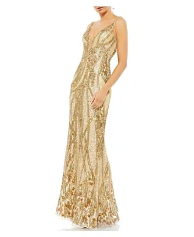 MAC DUGGAL EMBELLISHED SLEEVELESS PLUNGE NECK LOW BACK GOWN