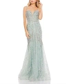 Mac Duggal Embellished Sleeveless Plunge Neck Trumpet Gown In Mint
