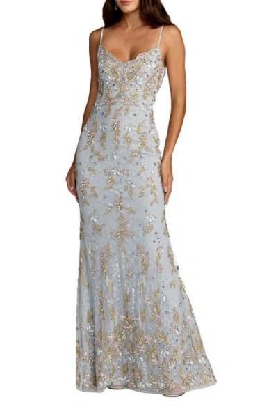 Mac Duggal Embellished Sleeveless Sweetheart Neck Gown In Gray