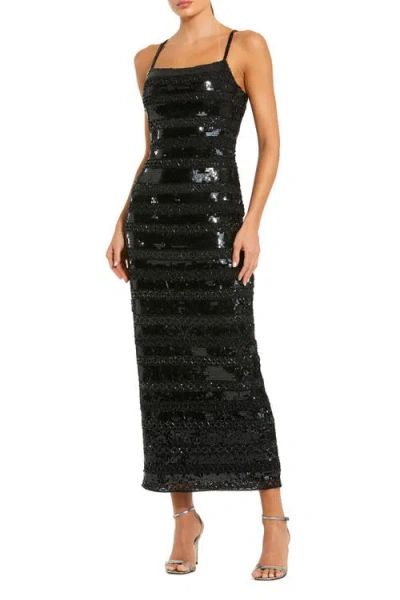 Mac Duggal Embellished Spaghetti Strap Midi Dress In Black
