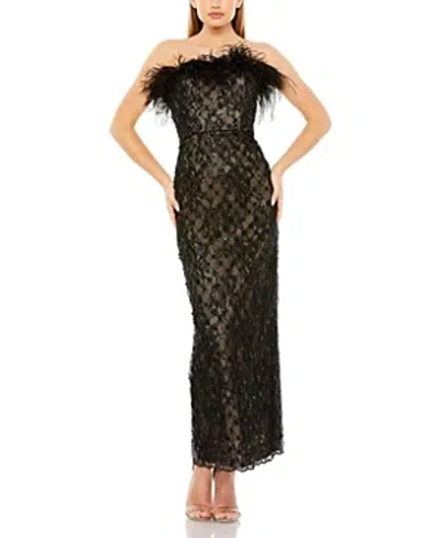 Mac Duggal Embellished Strapless Column Dress In Black Nude
