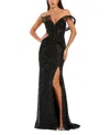 Mac Duggal Embellished Strapless High Slit Drape Gown In Black