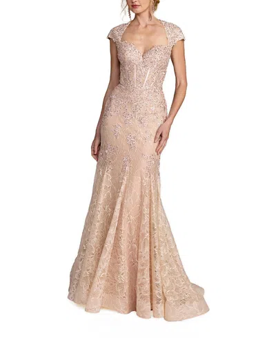 Mac Duggal Embellished Sweetheart Cap Sleeve Trumpet Gown In Neutral