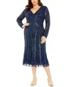 Mac Duggal V-neck Sheer Embellished Mesh Gown In Blue