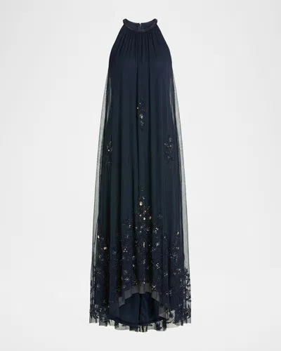 Mac Duggal Embellished Tulle Trapeze Gown In Blue