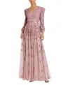 Mac Duggal Beaded Floral A-line Gown In Pink
