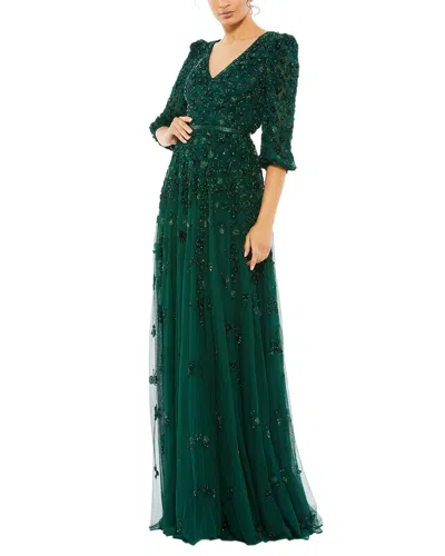 MAC DUGGAL MAC DUGGAL EMBELLISHED V NECK 3/4 SLEEVE A LINE GOWN