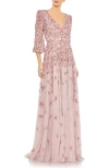 Mac Duggal 5497 Floral Beaded Formal Evening Long Gown In Rose