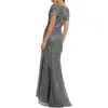 Mac Duggal Embellished V Neck Cap Sleeve Trumpet Gown In Dark Grey