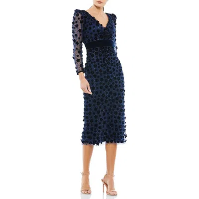 MAC DUGGAL MAC DUGGAL EMBELLISHED V NECK ILLUSION LONG SLEEVE COLUMN MIDI