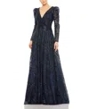 Mac Duggal Embellished V Neck Long Sleeve A Line Gown