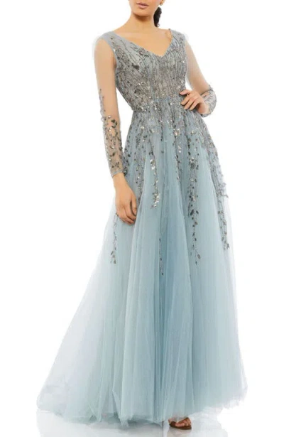 Mac Duggal Embellished V Neck Long Sleeve A Line Gown