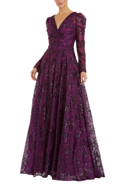 Mac Duggal Embellished V Neck Long Sleeve A Line Gown In Multi