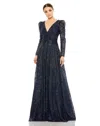 Mac Duggal Embellished V Neck Long Sleeve A Line Gown In Multi