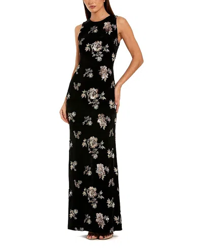MAC DUGGAL EMBELLISHED VELVET HIGH NECK SLEEVELESS GOWN