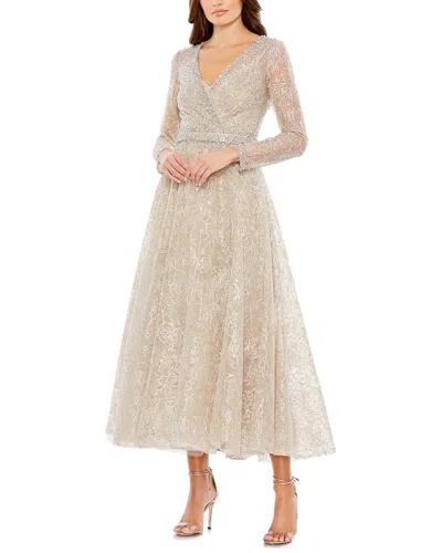 MAC DUGGAL EMBELLISHED WRAP MIDI DRESS